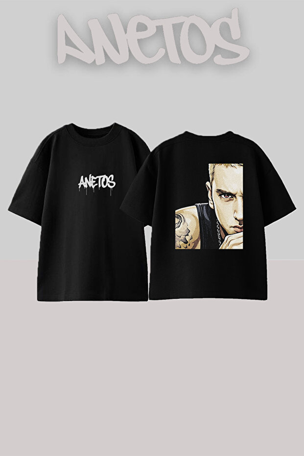 Eminem Rapper_1 Design Printed Oversize Black T-Shirt