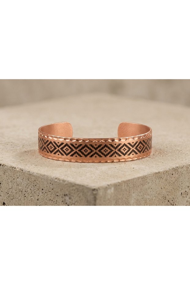 Copper Kilim Motif Adjustable Clamp Bracelet | New Series