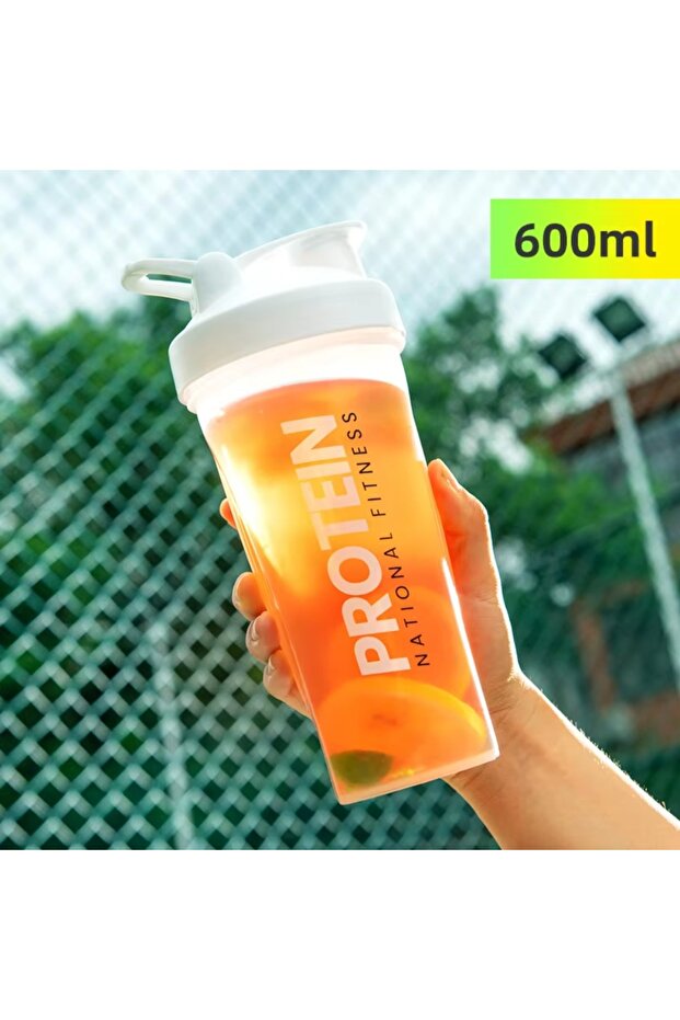 White 600ML Portable Shaker Bottle with Measurement Markings for Protein Meal Replacement