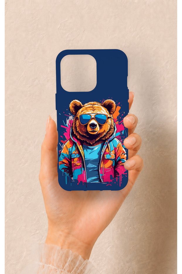 iPhone 13 Pro Compatible Bear Pattern Silicone Case with Glasses