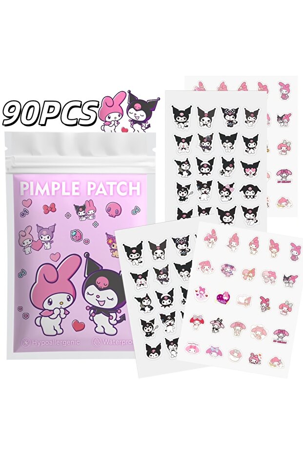 90PCS 90PCS Kuromi and Melody Cartoon Acne Patch offers a light, breathable and comfortable covering
