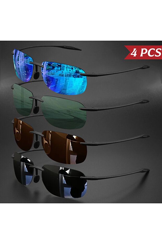 4PCS-5 4PCS نظارات شمسية مستقطبة خفيفة للغاية بوزن 11 جرام من مادة TR90 بدون إطار - مرنة ومريحة، مربعة الشكل