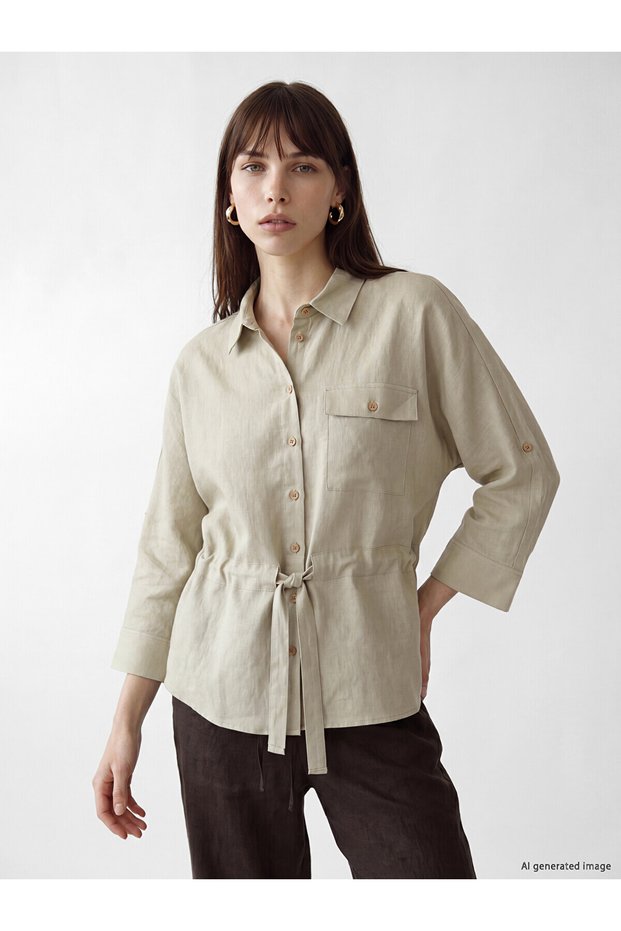 Trendlucky Women's Linen Blend Shirt with Tie at the Waist