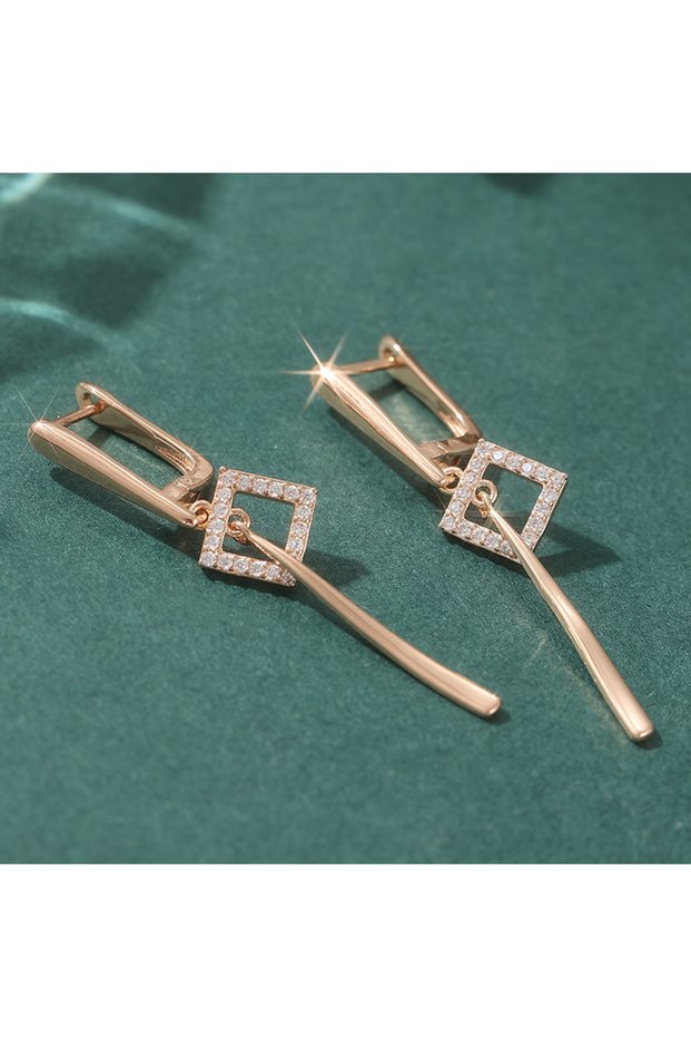 Clear A218 Elegant Shiny Synthetic Zirconia Golden Geometry Drop Earrings Women's Fashion Temperamen
