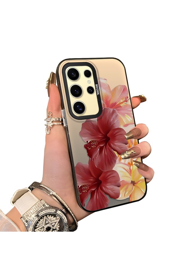 Samsung Galaxy S24 Ultra Compatible Silicone Edge Hard Back Case Couple Phone Case with Floral Pattern