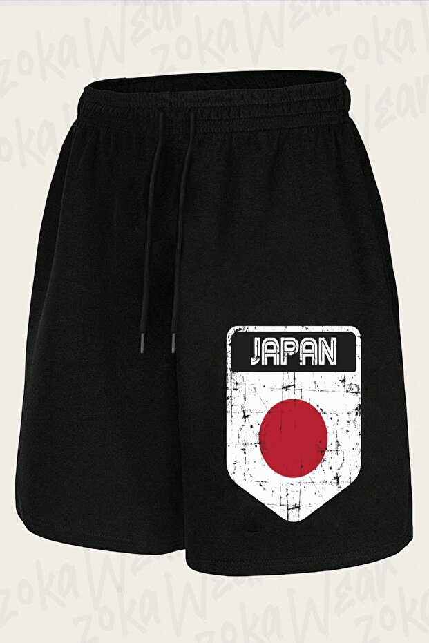 Unisex Japan Flag Tee Retro Design Printed Shorts