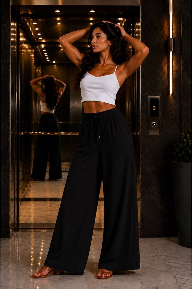 | | | The Luxury | | | Women's High Waist Summer Linen Blend Elastic Waist Palazzo Pants