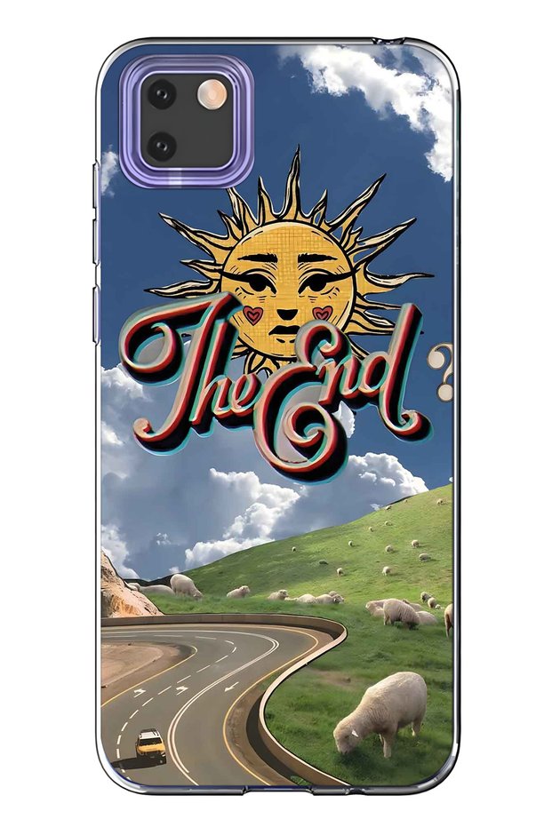 Huawei Y5P Compatible Retro Sun Path Pattern Transparent Phone Case