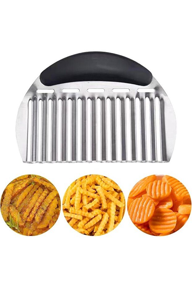 Large Crinkle Cutter – Stainless Steel Wavy Chopper with Handle, Potato/Vegetable Slicer for French Fries & Carrots
