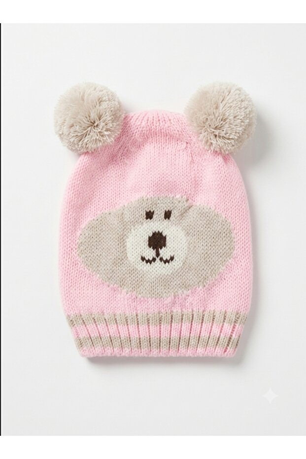 Double Pom-Pom Knitted Knitwear Bear Baby Hat