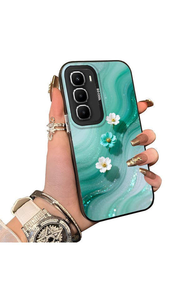 Infinix Hot 60 5g Compatible Silicone Edge Hard Back Case Couple Phone Case with Floral Pattern