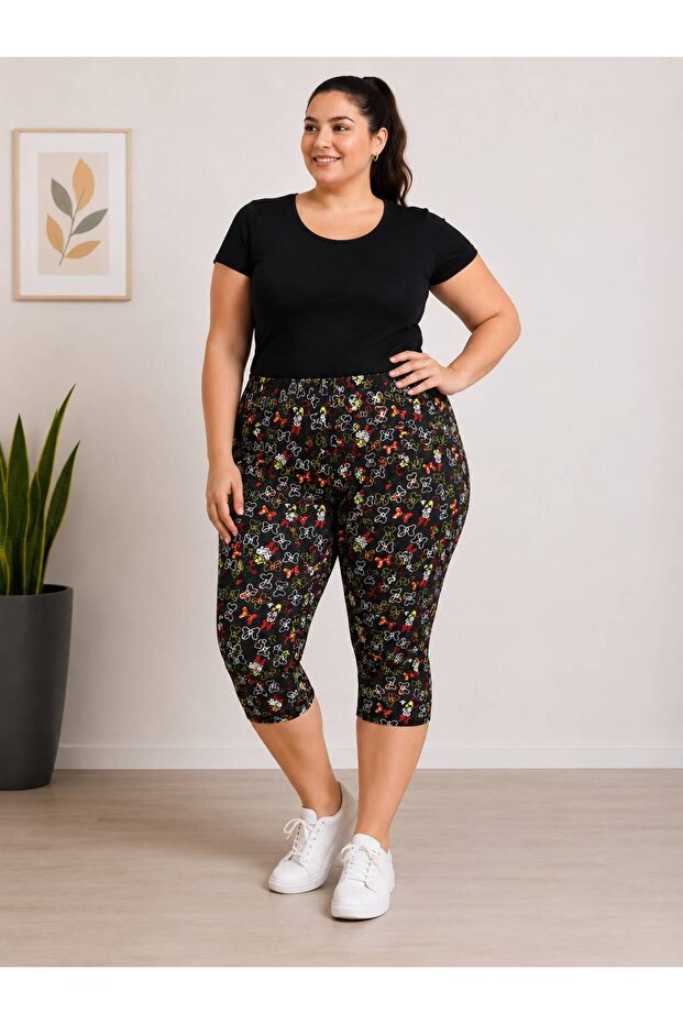 Women's Plus Size Patterned Capri Leggings Lycra Flexible Comfortable Daily Use