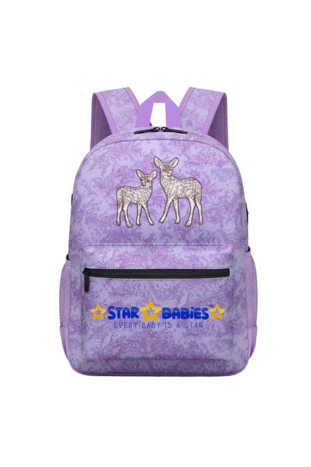 - Deer Print School Bag - Lavender