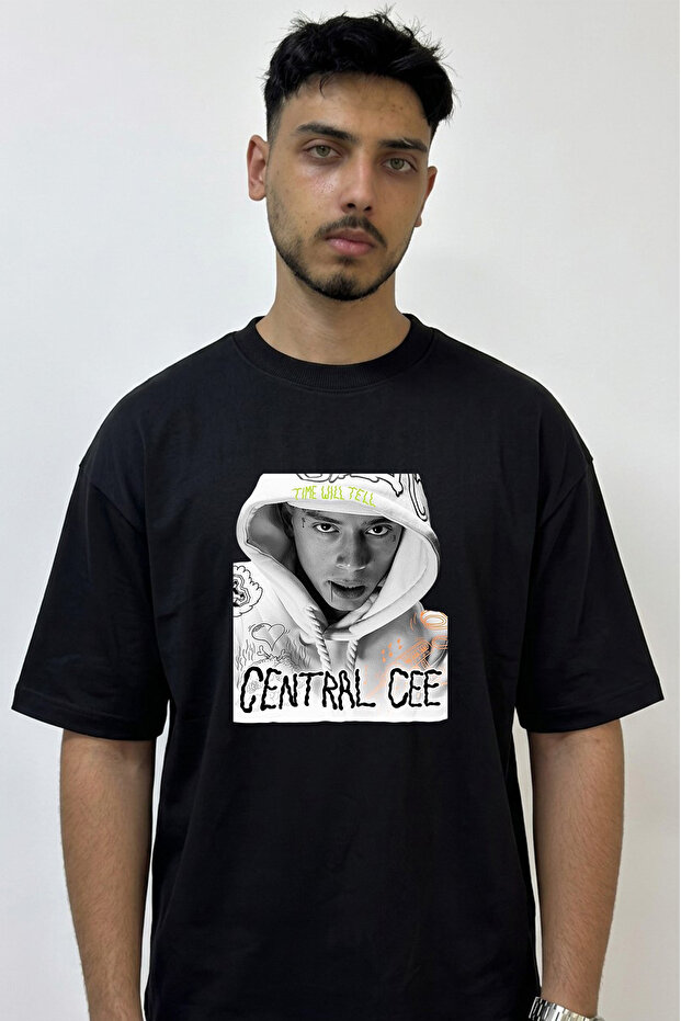 Central Cee_48 Design Printed Oversize Black T-Shirt