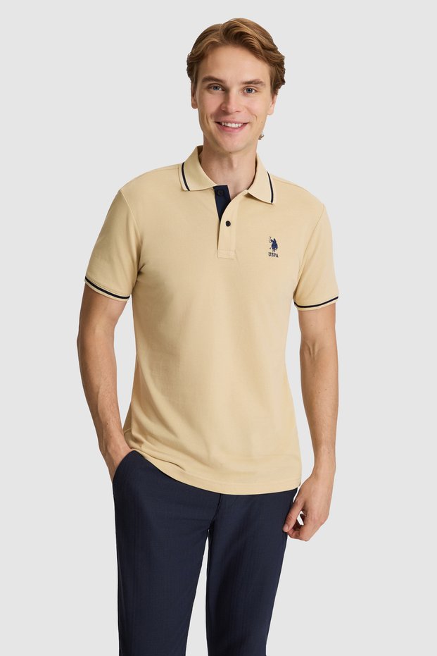 Men's Beige Slim Fit Polo Collar Basic T-Shirt 50326975-Vr011