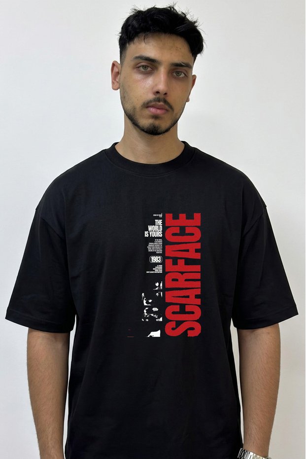 Scarface Film Design Printed Oversize Black T-Shirt