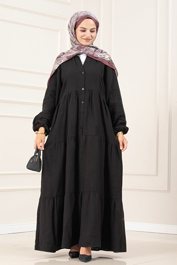 Muslin Fabric Robe Ivana Dress-Black