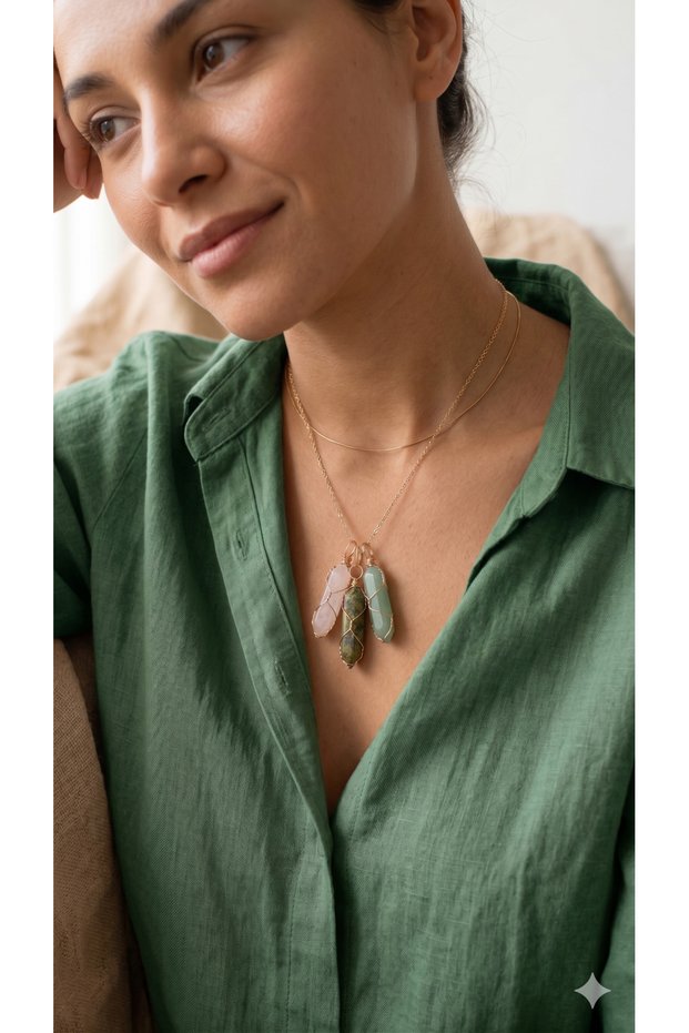 Natural Stone 3Rd Pandül Steel Pendant