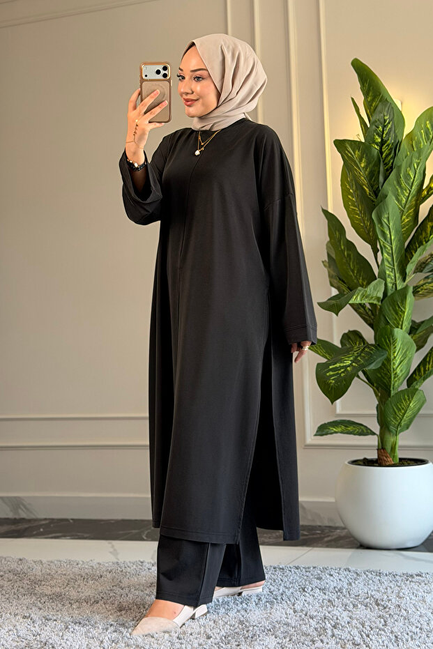 6548 - Stylish, Comfortable, Soft, Special Wanda Viscose Fabric, Women's Set with Slit Detail Long Tunic