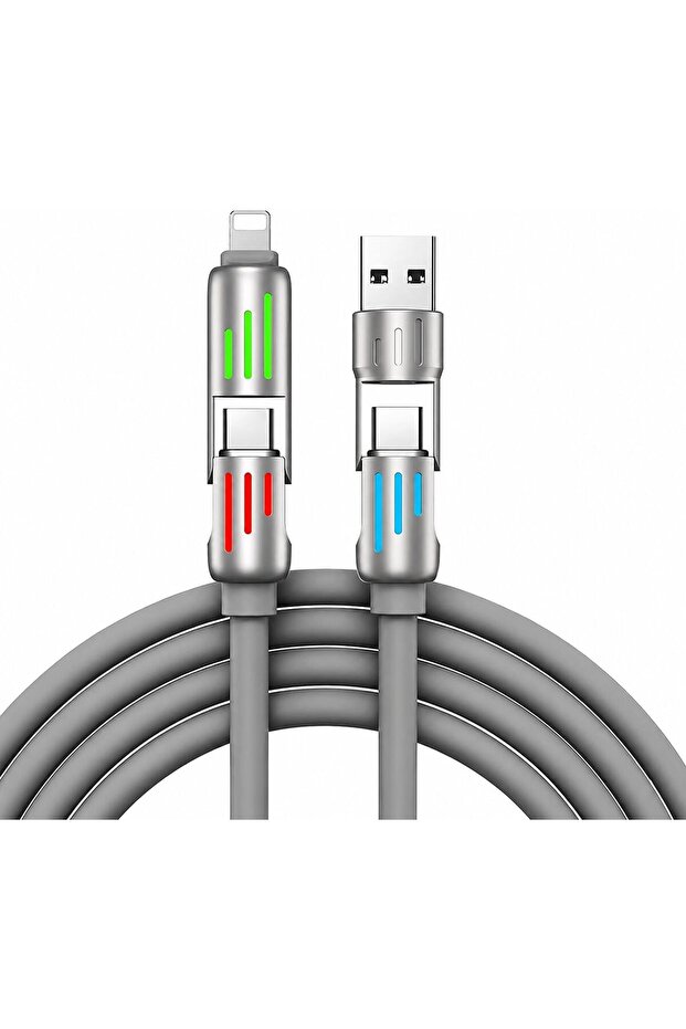 AXIS-01 240W 4-in-1 Fast Charging Cable with LED Light, USB-A & USB-C to USB-C/Lightning Soft Silicone Cable 1.5M for iPhone 15/16/17, Samsung, iPad & USB-C Devices