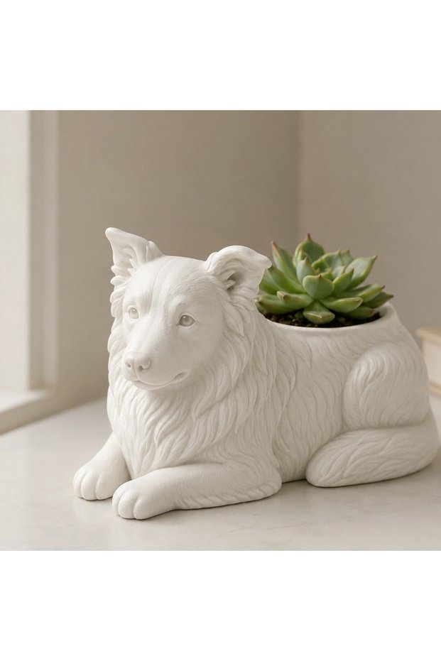 Decorative Solid Flower Pot Border Collie Dog Design