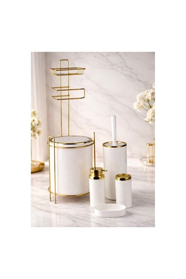 Stylish Round Refillable Toilet Paper Holder and 6 Piece Bathroom Set Hgy Home Gold