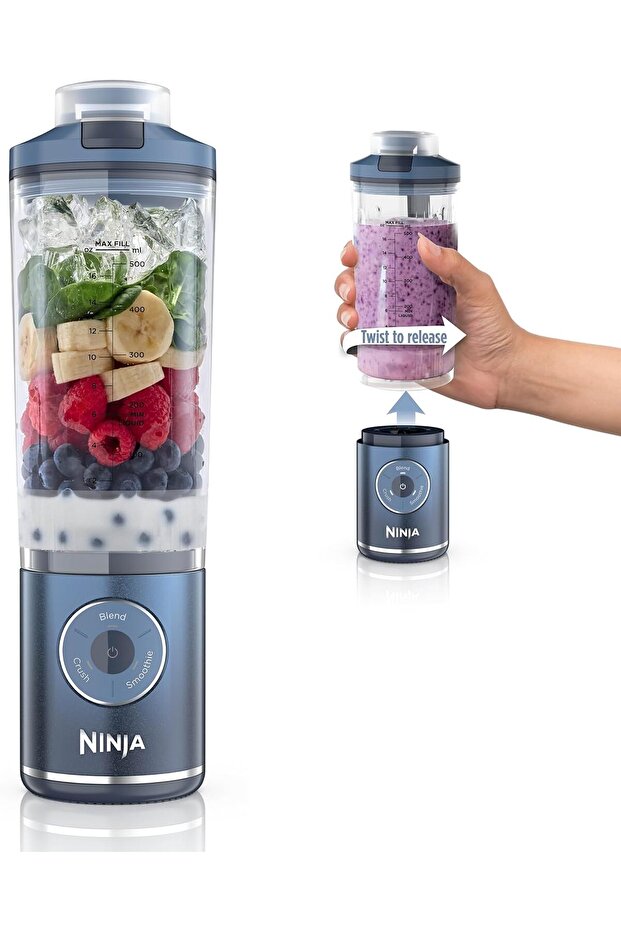 Blast Max, Portable Blender + Twist & Go, Personal Smoothie, Blend, Ice Crush, 3 Programs, Cordless, 22 oz removable Vessel, Dishwasher Safe, Leakproof, Navy, BC251NV