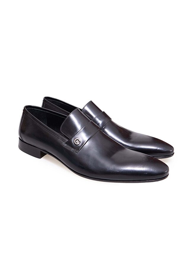 Black Color Laceless Genuine Leather Leather Sole Men's Shoes