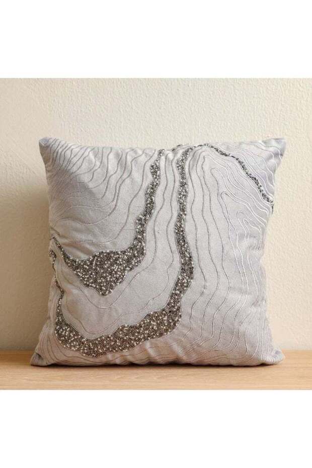 Maison Cushion Cover 45x45cm Grey Embellished Sofa Pillow