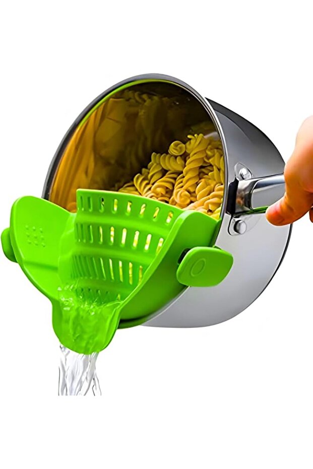Snap N Strain Pot Strainer and Pasta - Adjustable Silicone Clip On for Pots, Pans, Bowls Lime Green