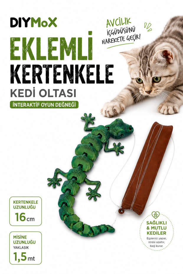 Interactive Cat Play Wand with Jointed Lizard Figure
