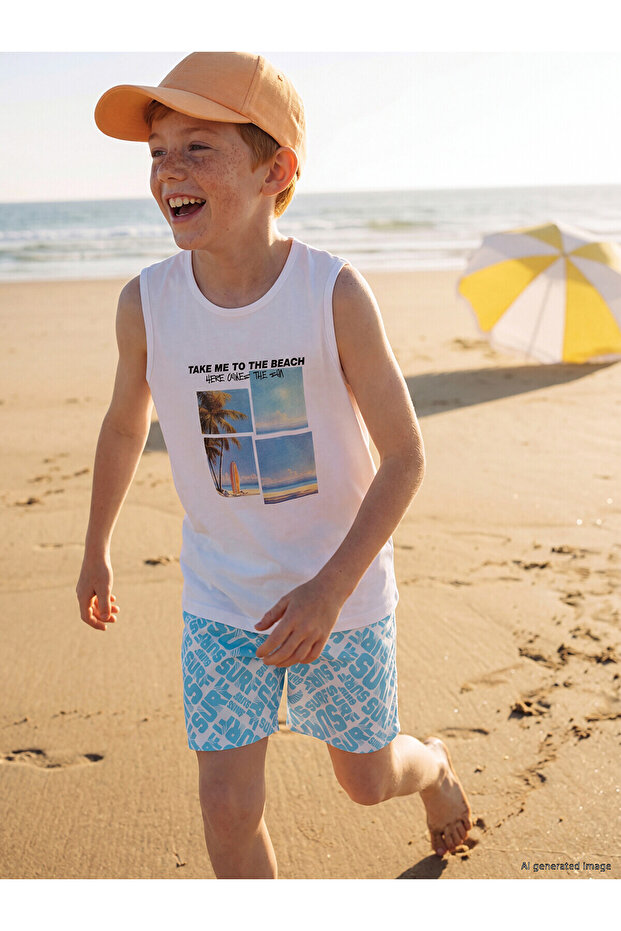 Nevavm Printed Boy's Swimsuit Set with Difference