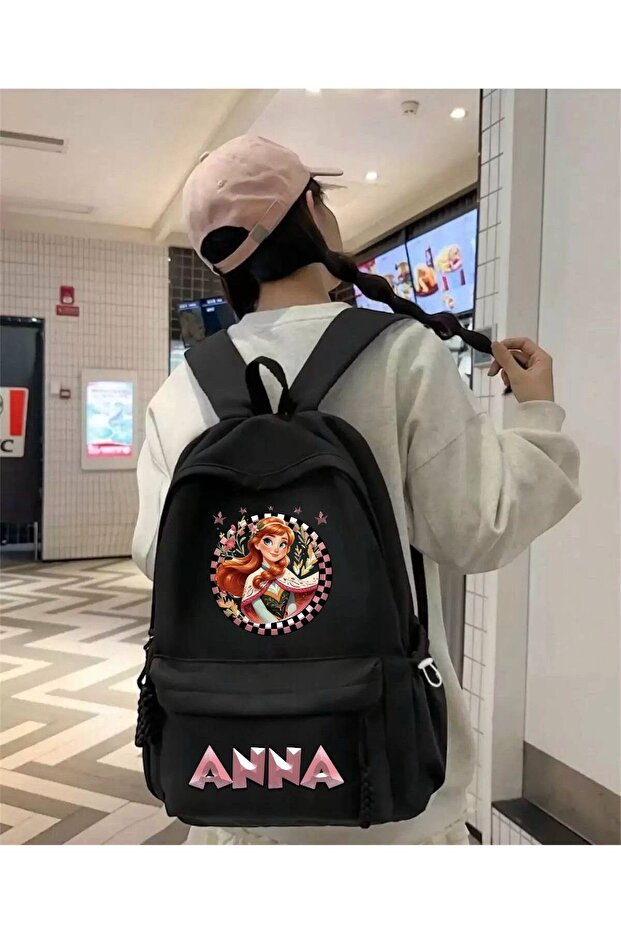 Black Anna Printed School, Office, Course Backpack