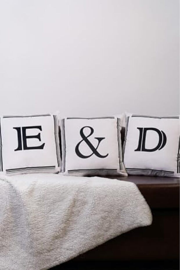 Avelune Store Lettered Throw Pillow Cover Velvet 43X43 cm Double Sided Letter m Cat Pattern Marriage Proposal