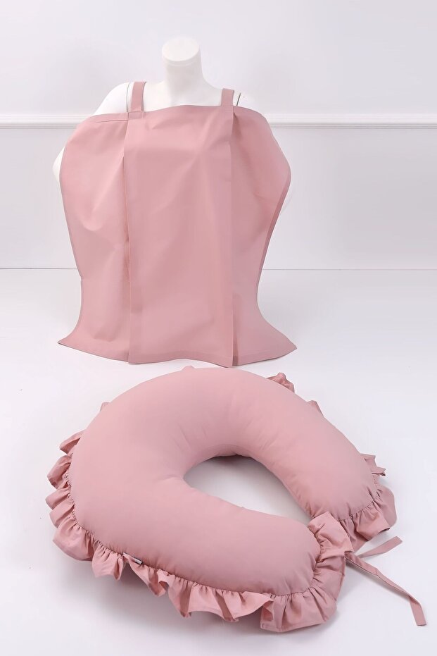 Powder Ruffle Breastfeeding Pillow and Bib Set, Comfortable and Stylish Design