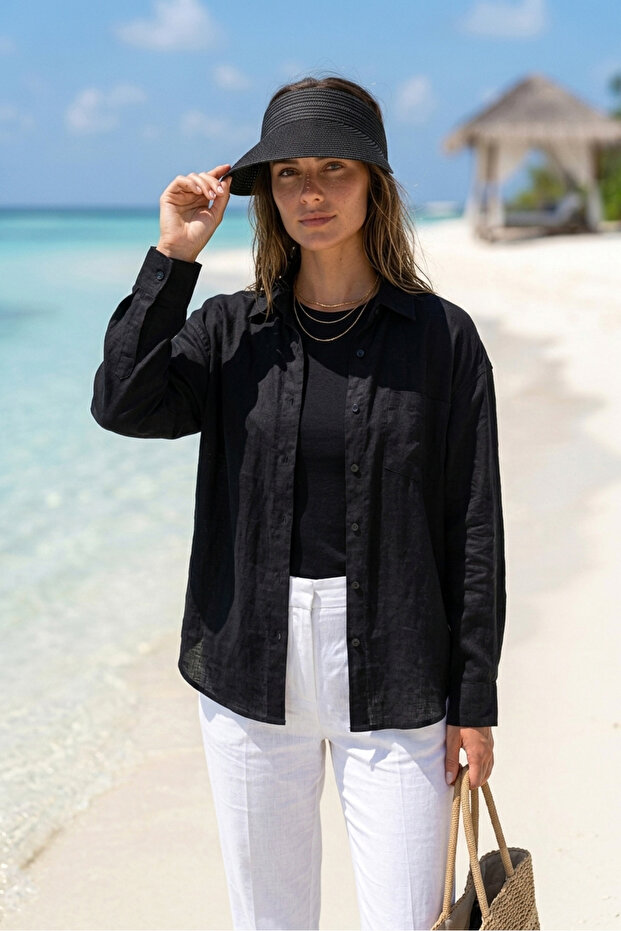 Black Straw Visor Hat with Elastic Back | Hsr2603-7
