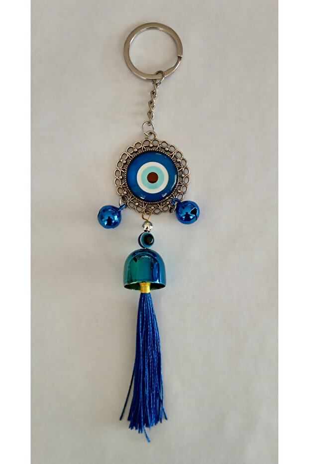 Decorative Metal Keychain Wall Ornament with Evil Eye Beads and Bells 20 cm