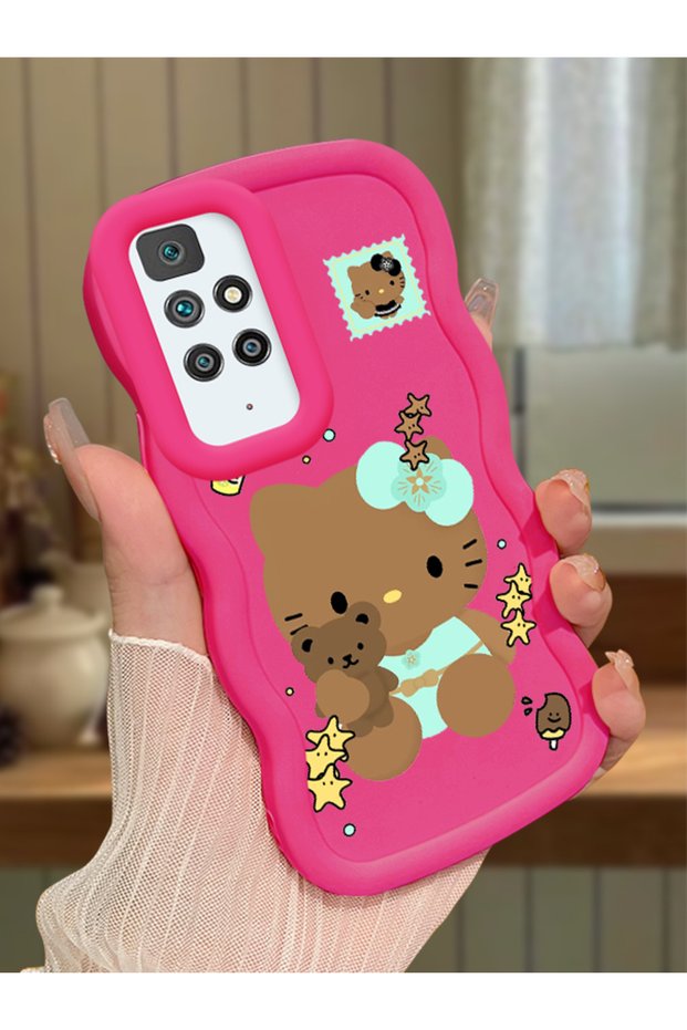 Redmi 10 Compatible Case Camera Protector Red Silicone Couple Phone Case Kitty Pattern