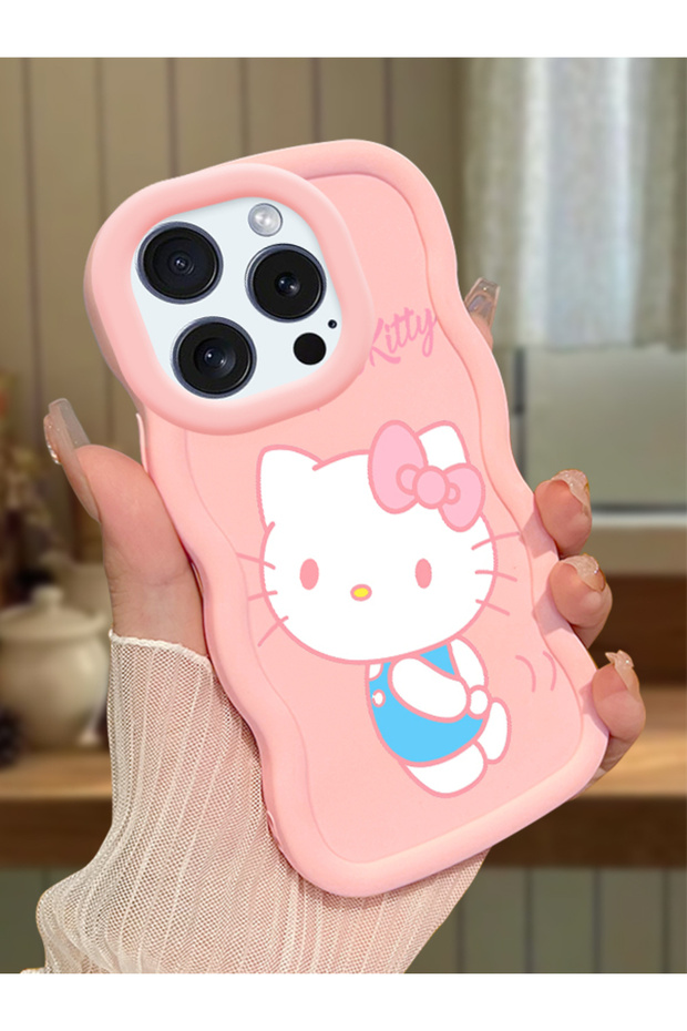 iPhone 15 Pro Max Compatible Case with Camera Protector Pink Silicone Couple Phone Case Kitty Pattern