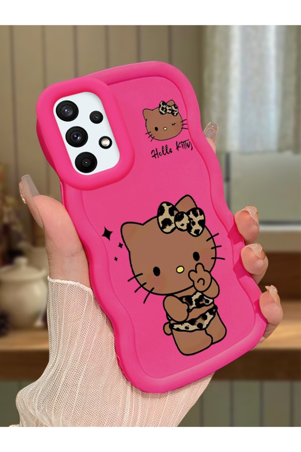 Samsung Galaxy A73 Compatible Case Camera Protector Red Silicone Couple Phone Case Kitty Pattern