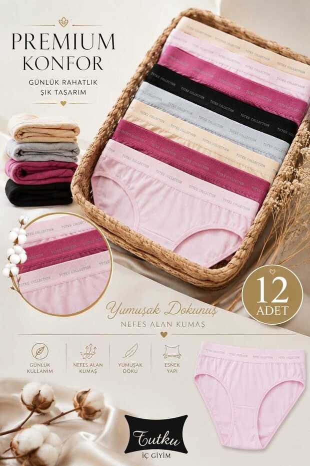 Women's Cotton Solid Color Seamless Daily Bikini Panties (12-Piece Mixed Set Perla) - with a Surprise Gift