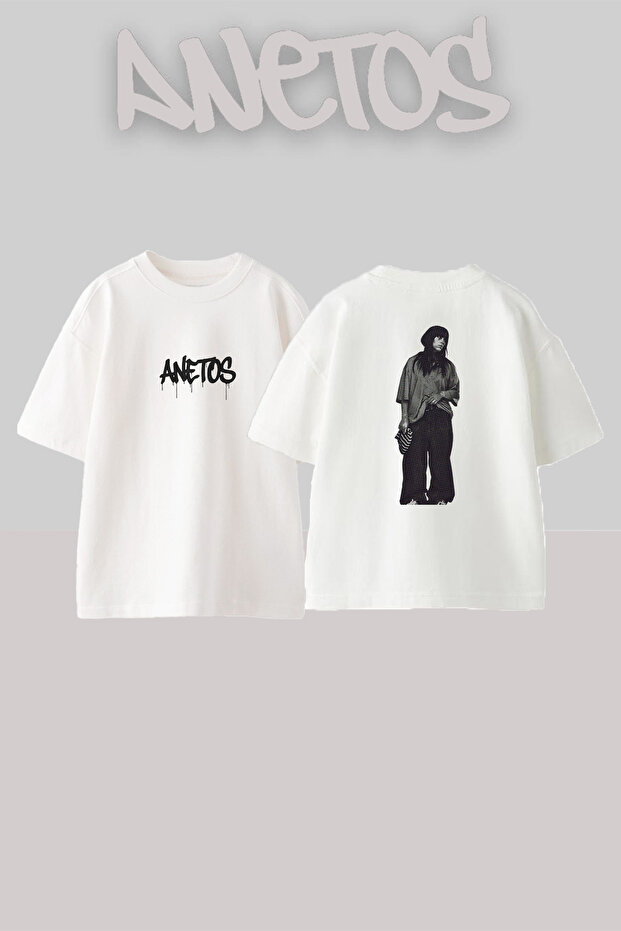تيشيرت أبيض كبير الحجم مطبوع بتصميم Billie Eilish_43 للجنسين