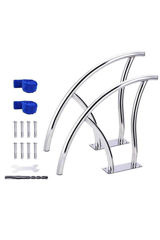 Non-Slip In-Ground Pool Handrail Set (2-Pack) – Rust-Resistant 304 Stainless Steel – Wide Base and Blue Grip – Easy Installation – Size: 30 x 22 Inches