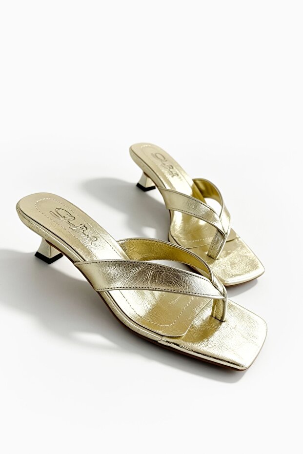 Noa Gold Square Toe Flip Flops Women's Slippers