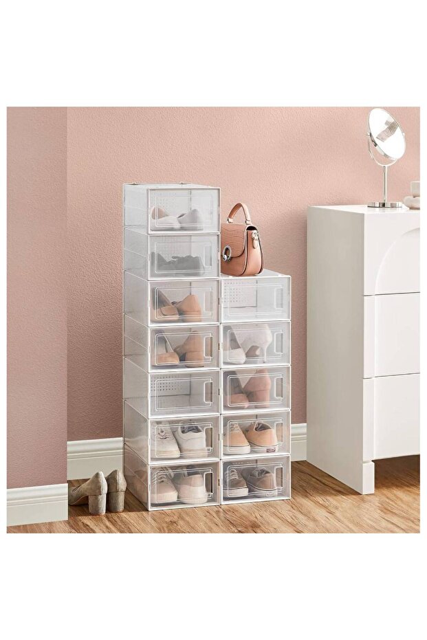 Foldable and Stackable Plastic Shoe Box, Set of 12