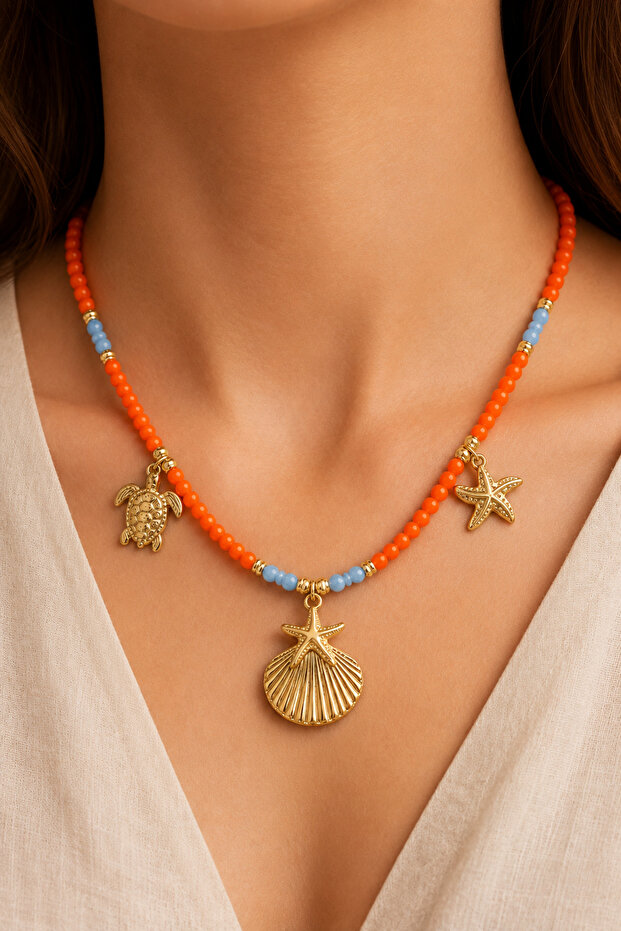 Marissa Sea Themed Orange Bead Necklace