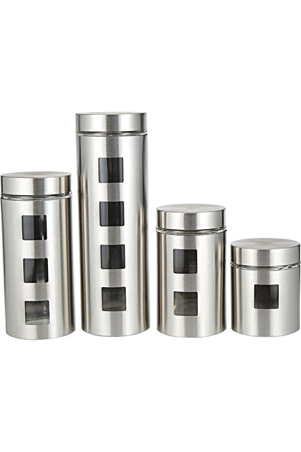 Canister With Coat 4 Pieces Set, Glass/Stainless Steel