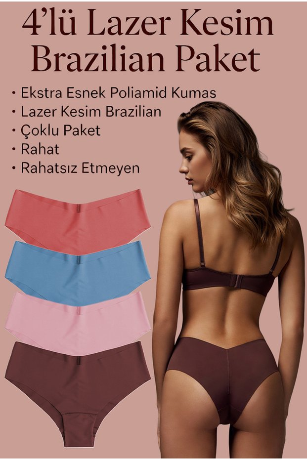 Polyamide Laser Cut Brazilian Slip Panties, Set of 4