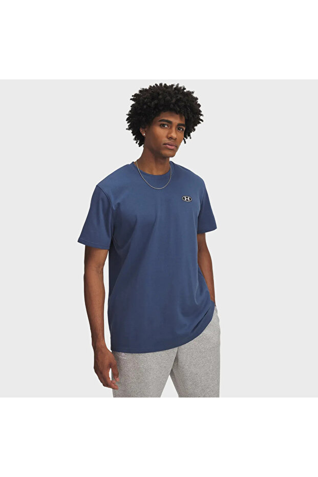 Heavyweight Left Chest Patch Men's Blue Polo Collar T-Shirt