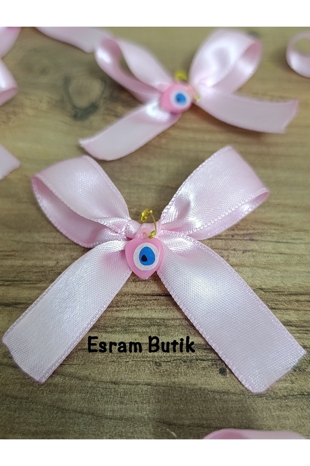فيونكة من الساتان الوردي مزينة بخرز العين الشريرة، للهدايا، الزفاف، الخطوبة، الختان، علب الهدايا، زينة الهدايا، 10 قطع